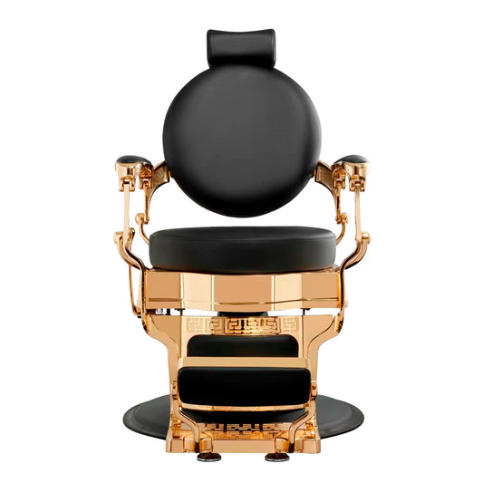 Gold and black barber chair on a white background