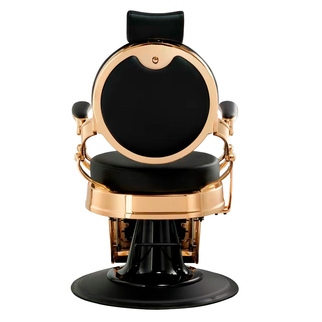 Black and rose gold barber chair on a white background