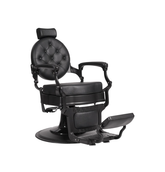 Black barber chair on a white background