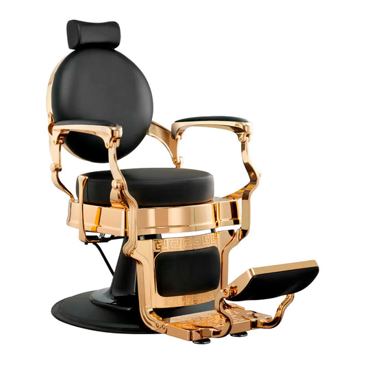 Gold and black barber chair on a white background