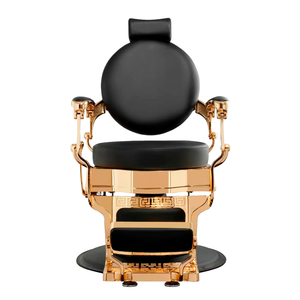 Gold and black barber chair on a white background